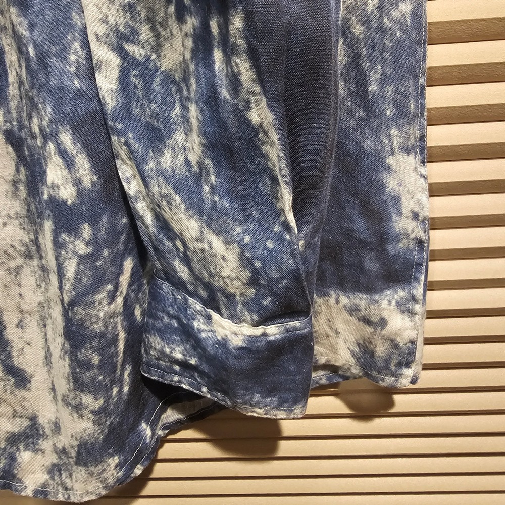 Raffi Mens Pure Linen Blue White Tie Dye Long Sleeve Button Down‎ Shirt Size M - Picture 4 of 11